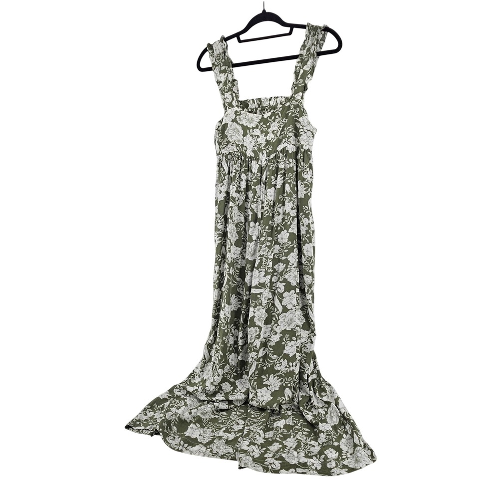 Olive Green Floral Ruffle Strap Wide Leg Jumper Small Cottage Boho Summer Cruise